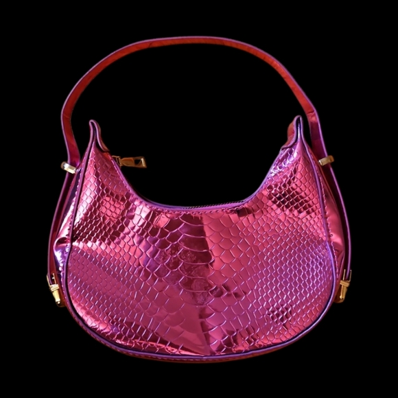 Metallic Pink Snakeskin Pattern Shoulder Bag - Picture 1 of 3